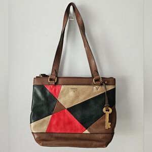 Fossil cow hide leather colorblock purse